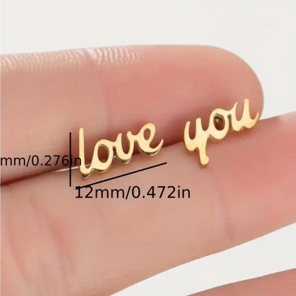 Silver Stainless Steel 'Love You' Earrings - Picture 2 of 2